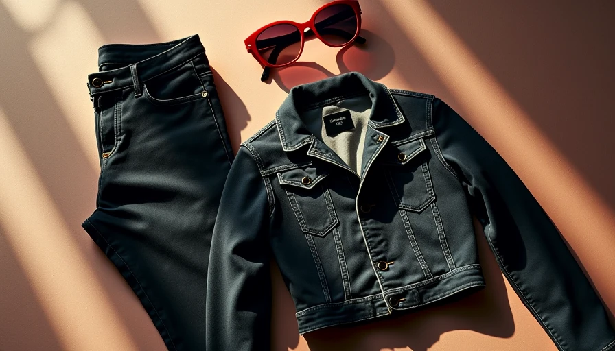 Visual context for black jean jacket with black jeans